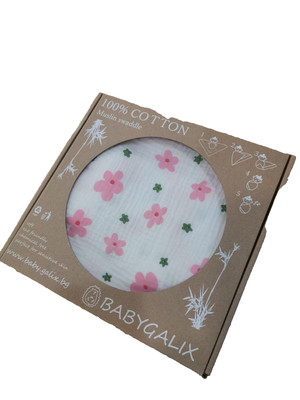 Baby Muslin Swaddle blanket Soft 100%cotton,large diaper ,Pink Flower 100/120 cm