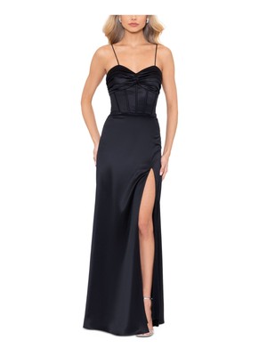 BLONDIE NITES Womens Black Boning Padded Open Up Back Formal Dress Juniors 3