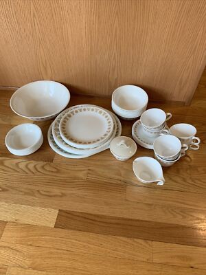 Vintage Corelle Butterfly Gold Service for Six Plus Extras! 43pc MINT!!