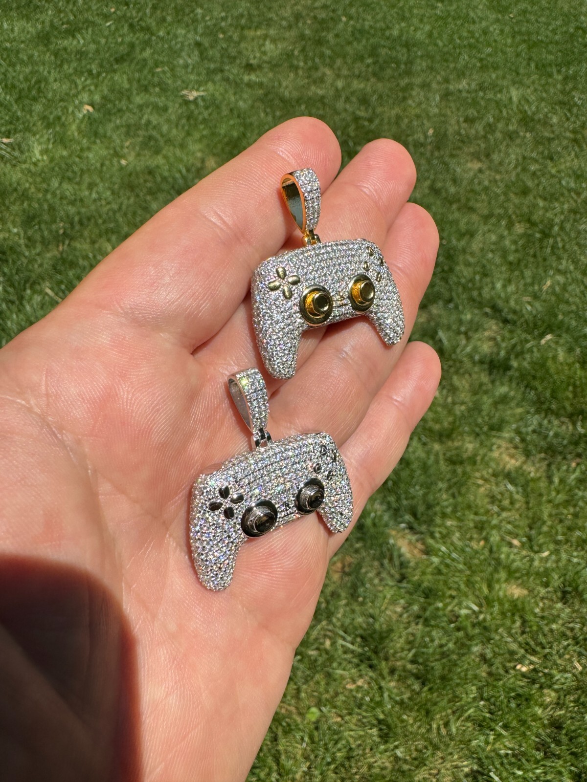 Pre-owned Harlembling Playstation Ps5 Controller Iced Pendant Moissanite 925 Silver 14k Gold Necklace