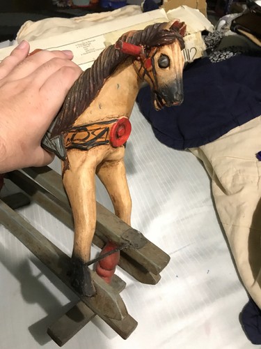 Antique Carved Wooden Glider Rocking Horse, Real Horse Hair & Painted Saddle!