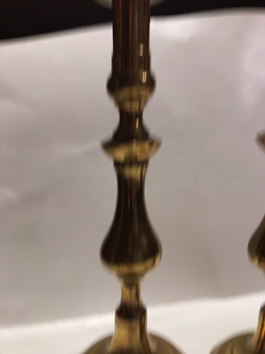 Brass Candlesticks Set of 2 Heavy Unmarked Threaded for extensions 12” Tall