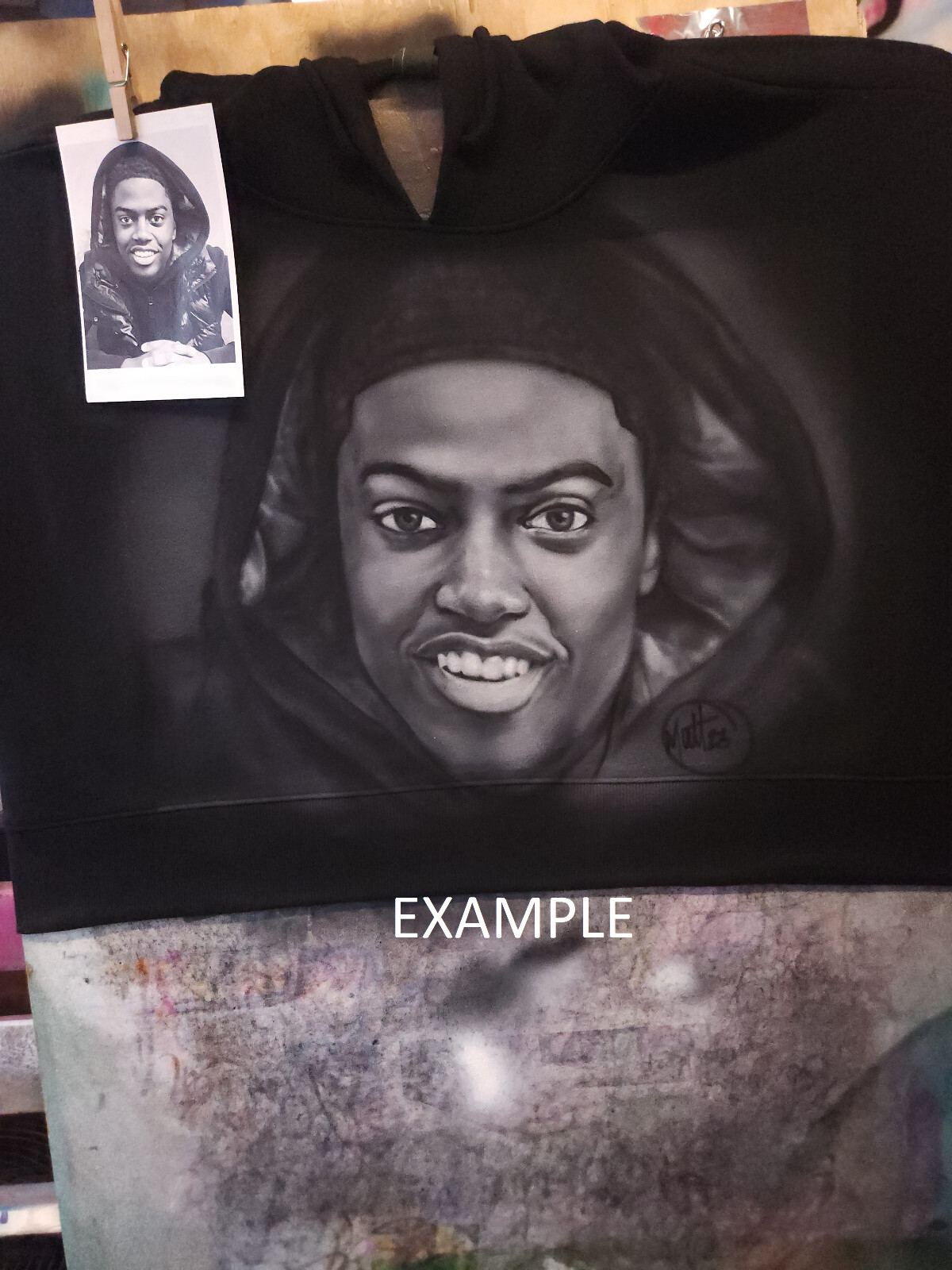 Pre-owned And Airbrush Black  White Portrait On T Shirt, Jacket, Hoodie, Etc. Any Size