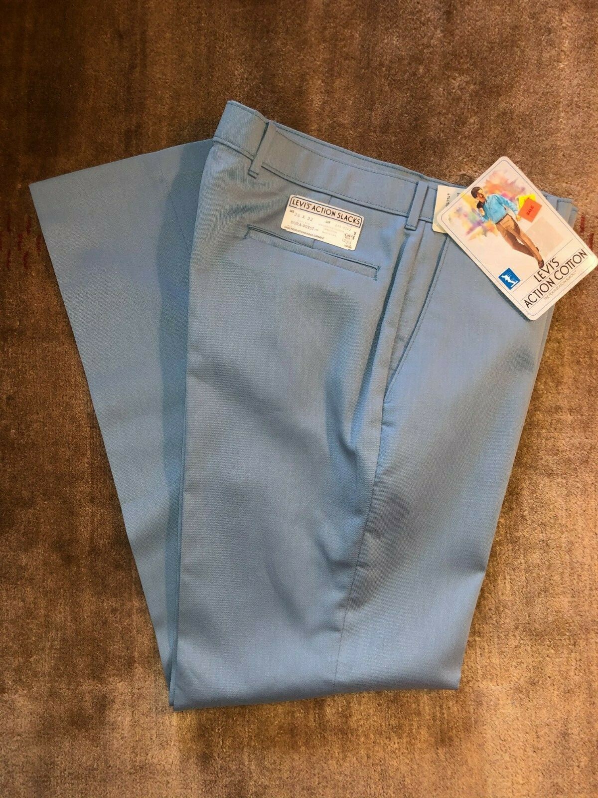 Vtg 80's NEW LEVIS Action Slacks Men's 36x32 Blue Flat Front