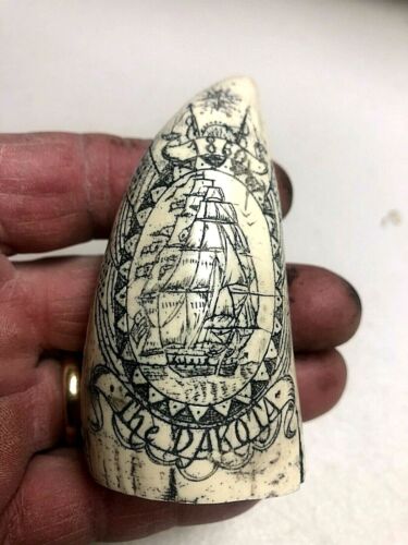 SCRIMSHAW REPRODUCTION TOOTH  " DAKOTA" OUT OF NANTUCKET