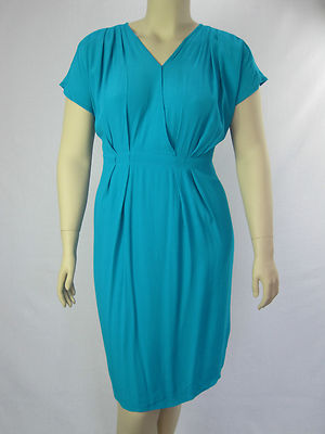Autograph Ladies Cool Oasis V Neck Pleat Detail Dress sizes 14 16 18 20 Jade