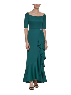 

ELIZA J Женское зеленое вечернее платье с рукавами до локтя и открытыми плечами в полный рост, Зеленый