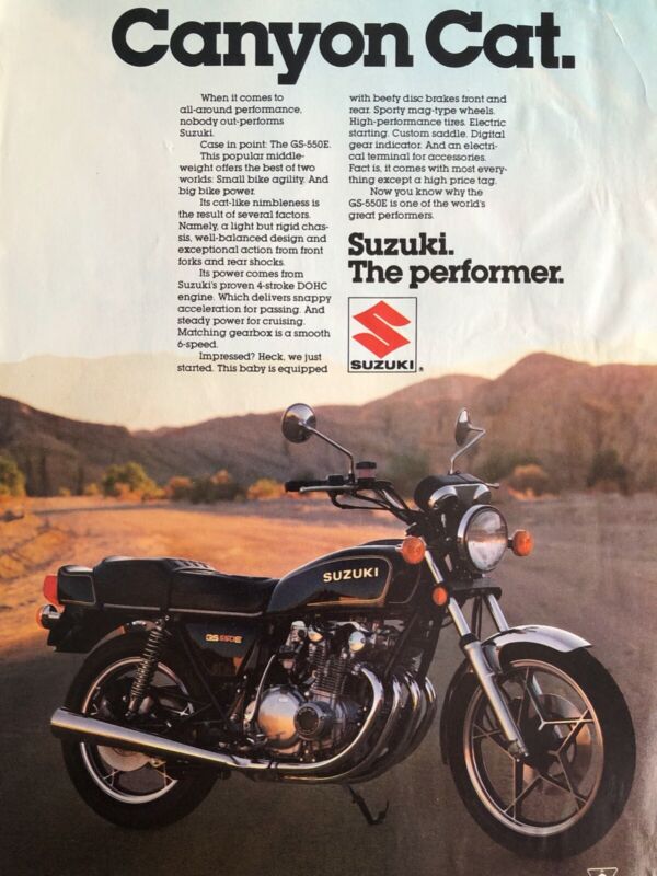 Vintage 1979 Suzuki GS 550E motorcycle original color ad