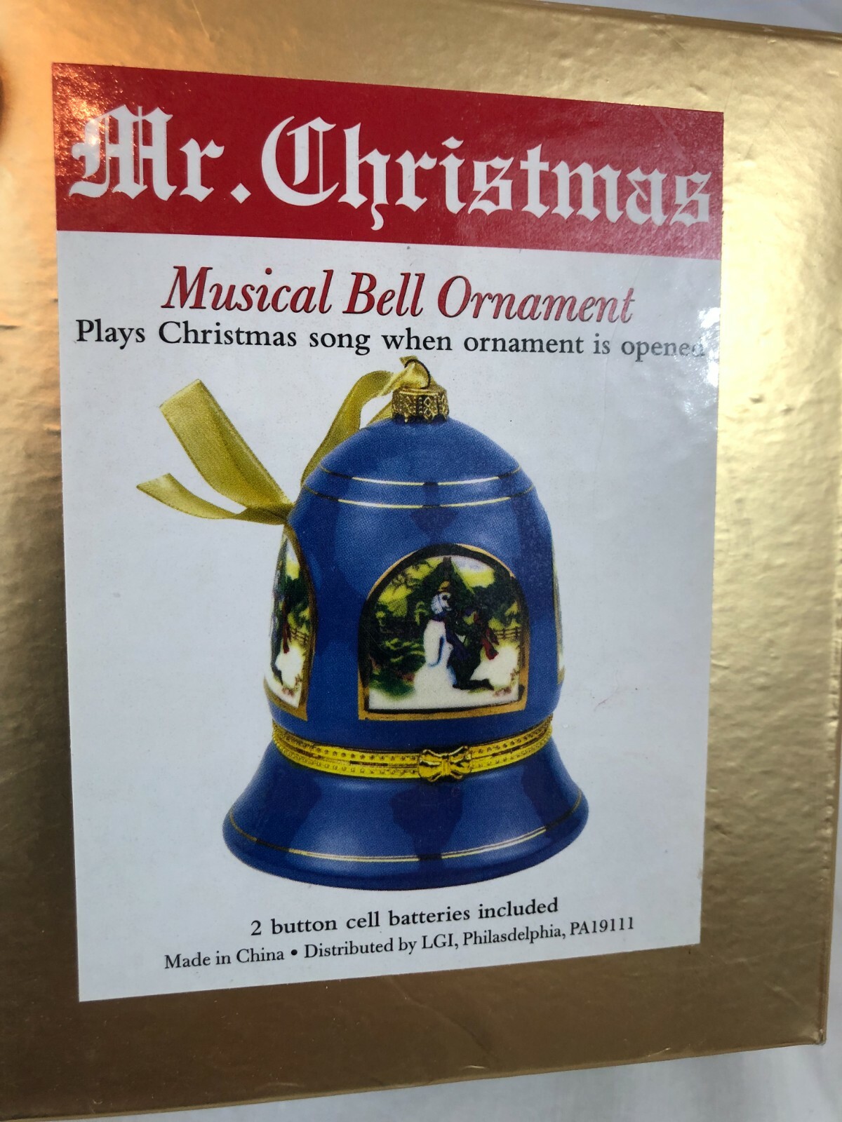 Mr.Christmas Musical Blue Bell Snowman Ornament Included 2 Button