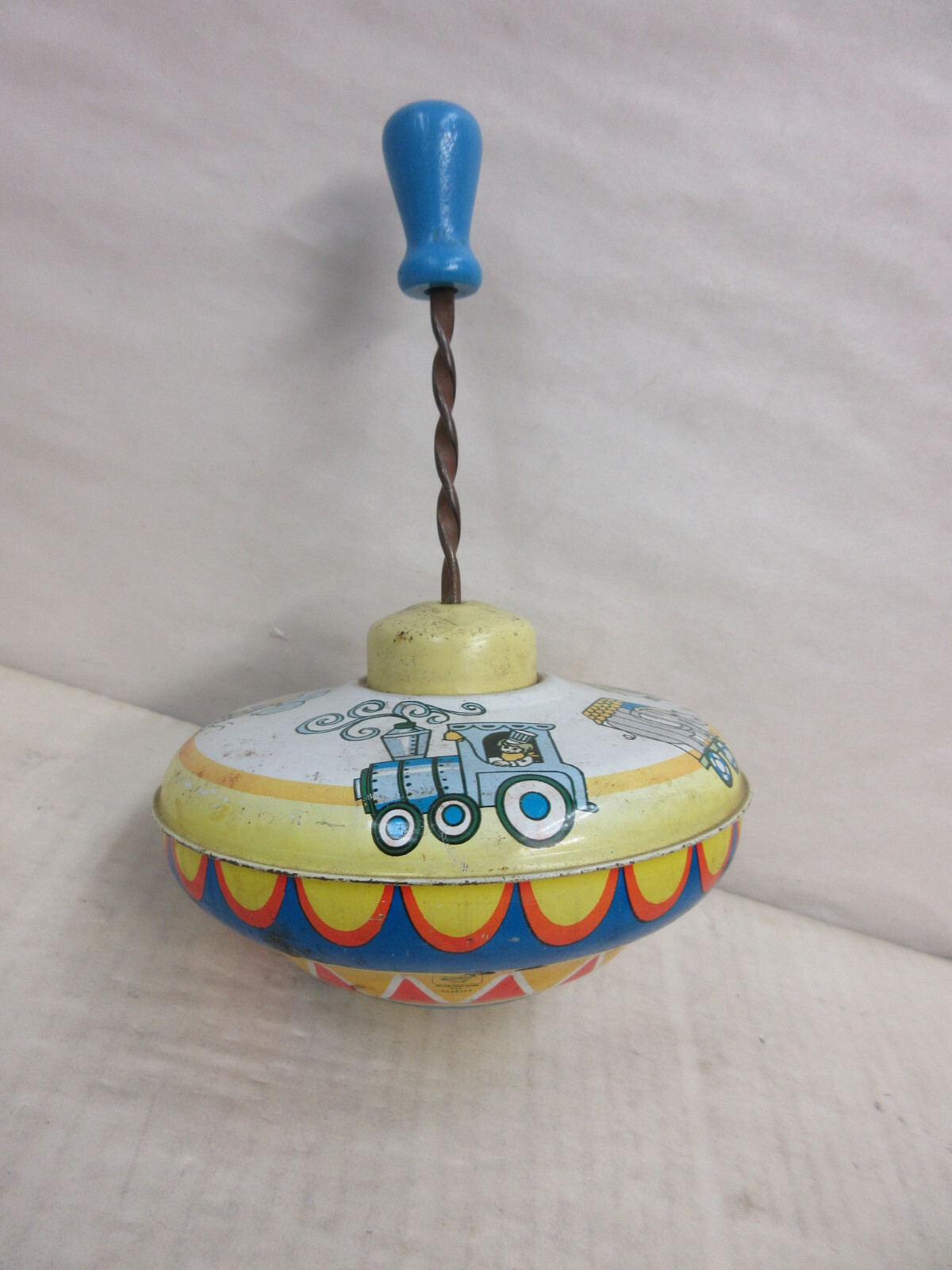 Vintage 1950s Ohio Art #3048177 Tin Spinning Top with Wooden