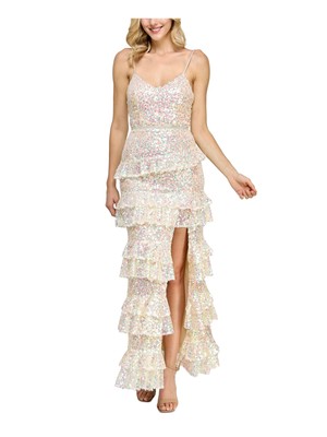 SAY YES TO THE Womens Beige Lined Padded Spaghetti Strap Formal Dress Juniors 1