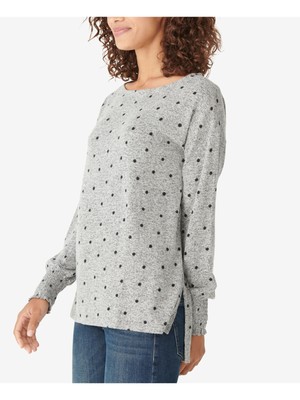 

LUCKY BRAND Женский серый топ в горошек с длинными рукавами и круглым вырезом