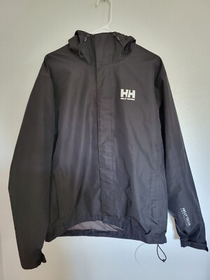 Helly Hansen Jacket Mens L Wind and Water Resistant Full Zip Hooded Black