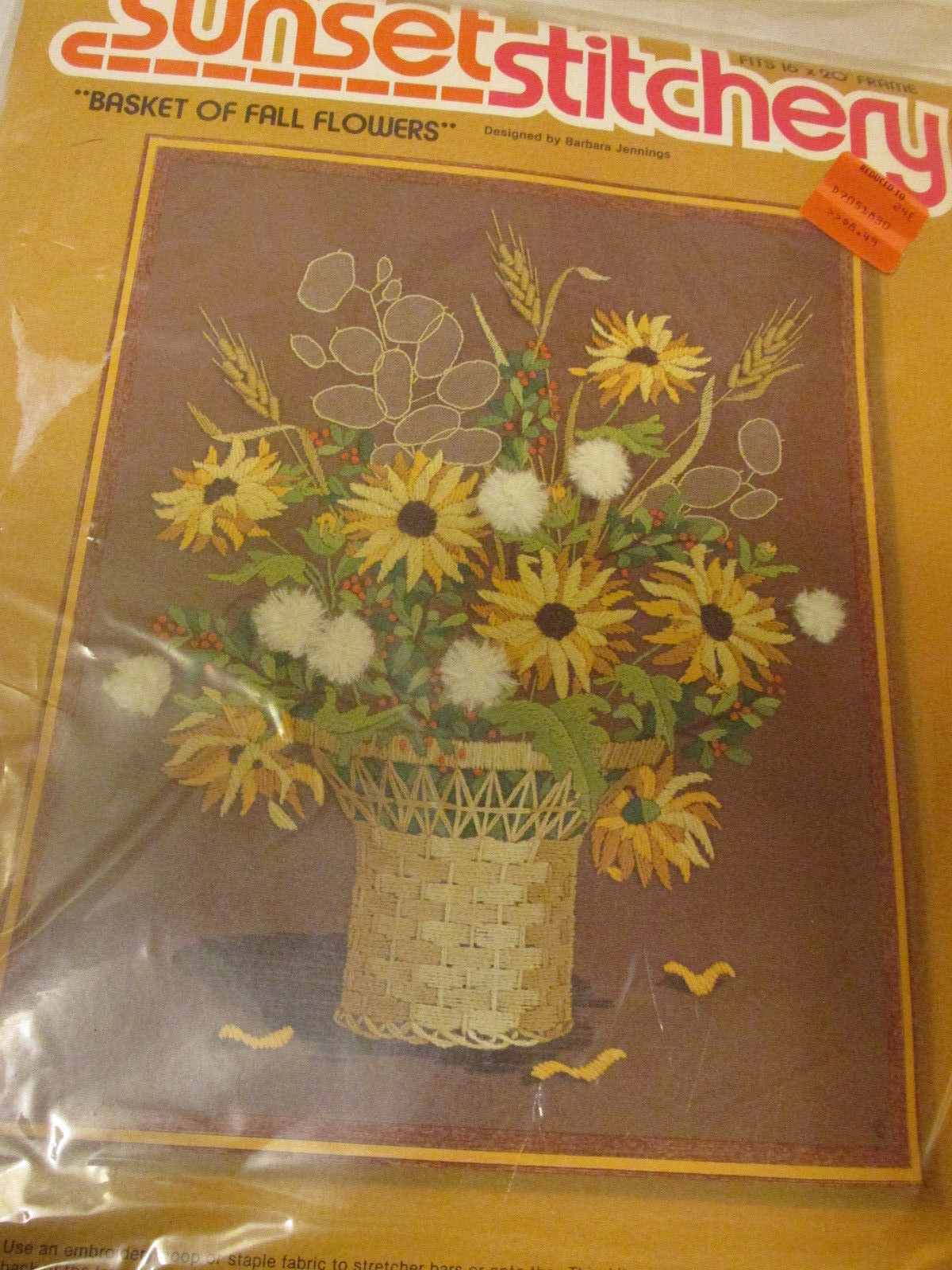 Sunset Stitchery Basket of Fall Flowers 1979 Crewel Embroidery Kit #2283 NEW Vtg