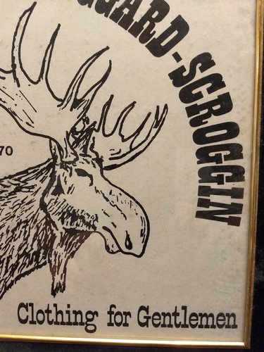 Vintage Hoggard Scroggin Clothing Est 1970 advertising framed moose picture