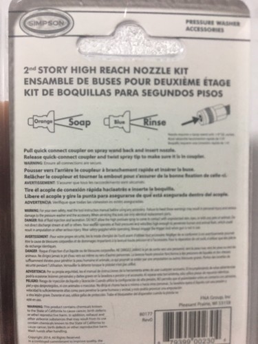 Simpson 2nd Story High Reach Pressure Washer Soap Rinse Nozzle Kit Max 5000psi