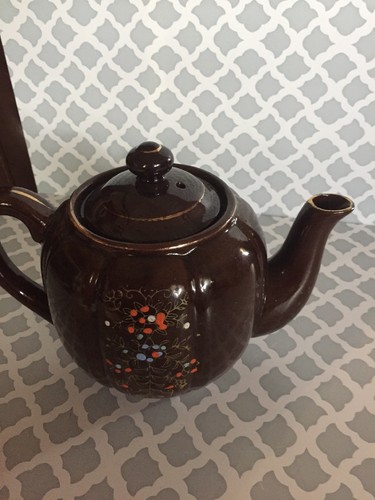 Vintage TEA POT Ceramic  Brown Hand-Painted  Made In Japan 6