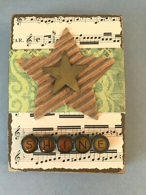 Mixed Media OOAK Handcrafted Collage Star Shine Music Art Kerry Topjun 2013