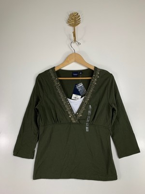 SONOMA Medium Green Sequin V Neck Tank Attached Shirt Blouse NWT