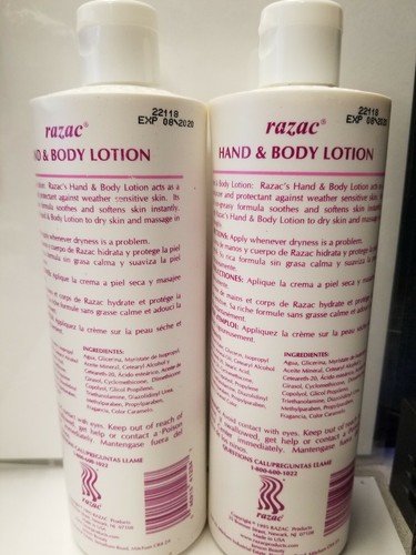 Razac Hand and Body Lotion 16oz (PACK OF 2) MOISTURIZE PROTECT SENSITIVE SKIN