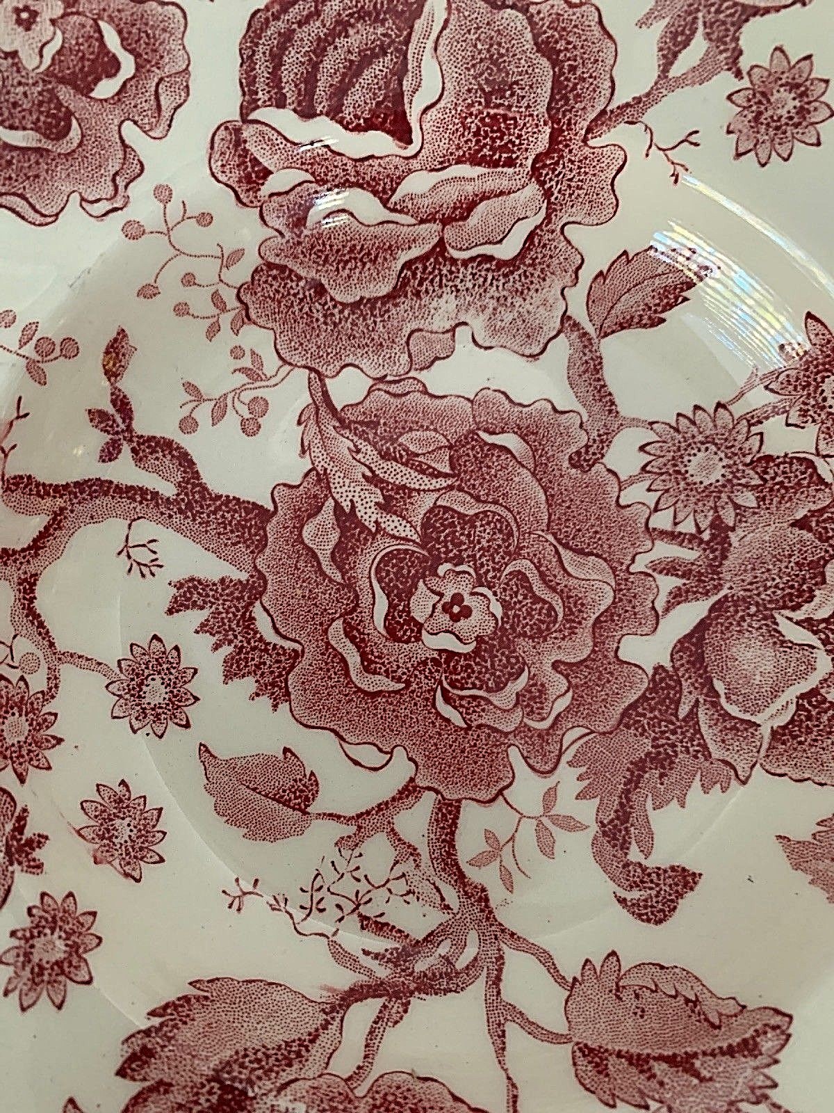 Vintage Johnson Brothers English Chippendale Red/Pink Rimmed Soup Bowl