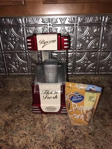 Nostalgia Electrics Hot Air Popcorn Maker Red Movie Time Popper Machine Table