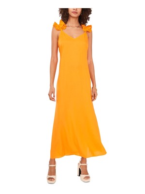 

VINCE CAMUTO Женское оранжевое платье макси без рукавов с рюшами и V-образным вырезом, Оранжевый