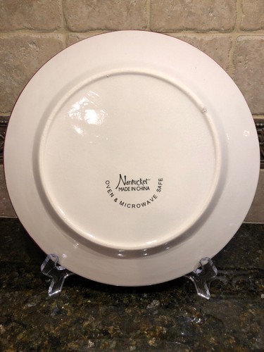 NANTUCKET HAND PAINTED APPLE PLATE w/GREEN STRIPED RIM