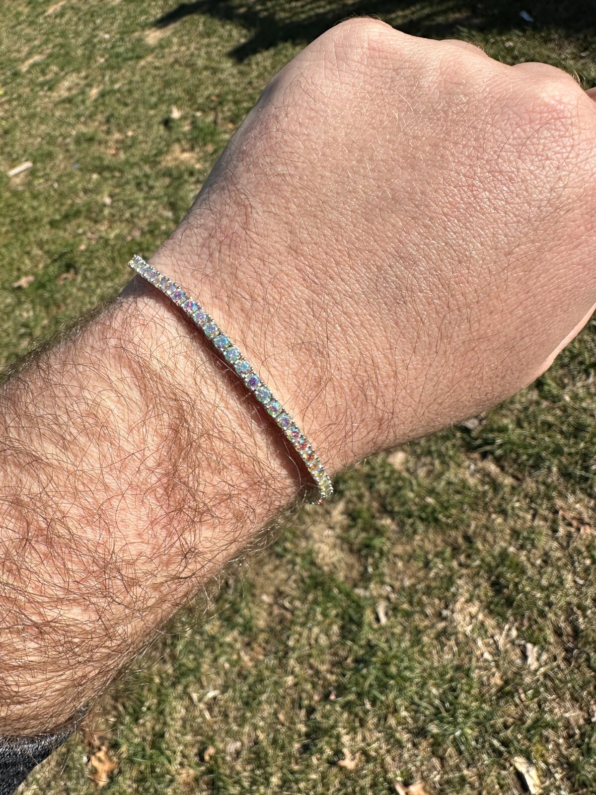 Pre-owned Silver Real Iced Opal Rainbow Moissanite 3mm Tennis Bracelet 925  Diamond Tester