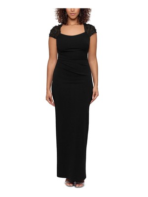 X BY XSCAPE Womens Black Mesh Lined Cap Sleeve Gown Dress Petites 12P