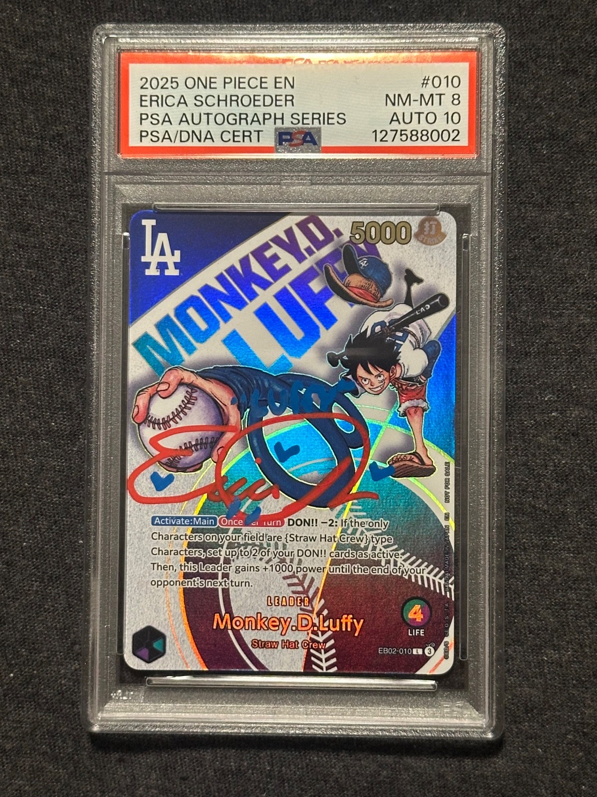 dodgers x one piece collab promo card Luffy signed by Erica