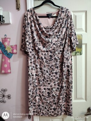 Connected Apparel A Line Coral Stretch Dress Women 20w Floral Print Cowl Neck
