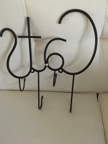 Cast Iron Metal Wall Hanging 4 Hooks Cats Keys Hat Coats