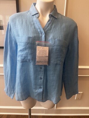 Saint James Charlene Linen Shirt Women's 8 Turquoise Blue NWT $210.