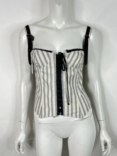 Vtg Nwt Dolce & Gabbana D&G Aw2002 Blue Striped Leather Vtg Nwt Dolce & Gabbana D&G Aw2002 Blue Striped Leather