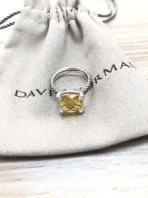 David Yurman Sterling Silver 9mm Chatelaine Lemon Citrine Ring & Diamonds sz 6