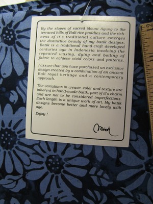 2 yds Vintage Blue Floral Batik 100% Cotton Quilting Fabric Hand-Dyed Indonesia