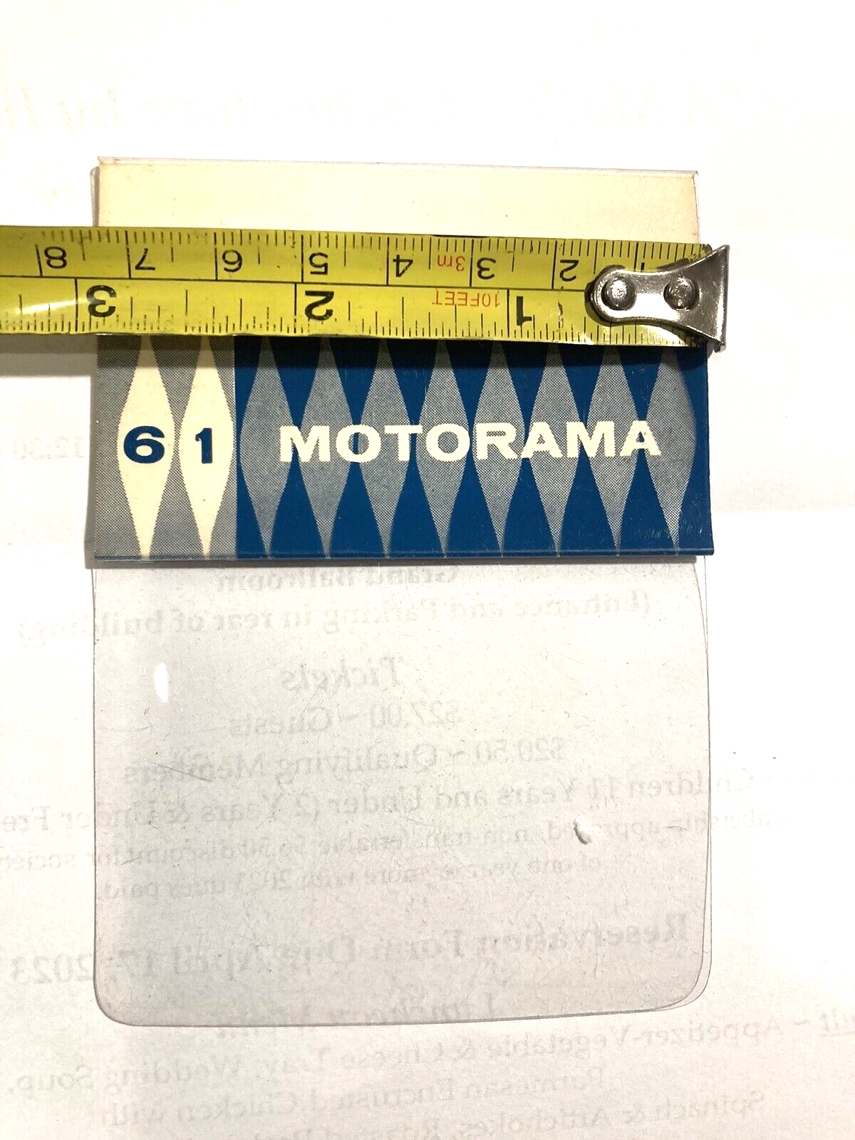 VINTAGE MOTORAMA   1961 GENERAL MOTORS   61 PLASTIC POCKET TAG - DEALER SHOW