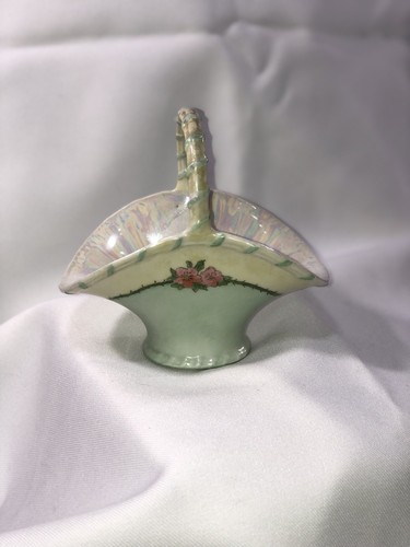 B & C Co Limoge France Porcelain Hand Painted Basket Artist Signed Spring Green