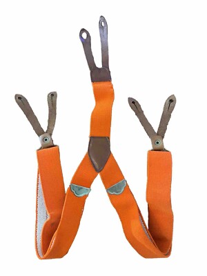 VTG Suspenders HUNTER S Orange Leather Tab Hunting Braces