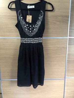 Oasis Size 10 Black Mini Dress Silver Metal Embellishment Festival  Bnwt £55 BC3