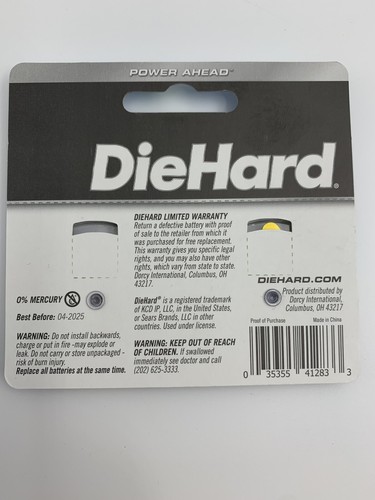 DieHard Hearing Aid Batteries PR10 16 ct Exp 4/2025