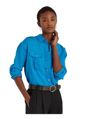 

Женский синий топ на пуговицах LAUREN RALPH LAUREN Petites