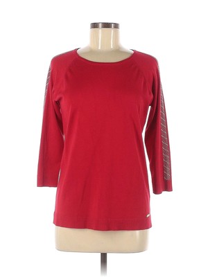 

CALVIN KLEIN Женский красный топ с вырезом и вырезом 3/4 с украшением красного цвета