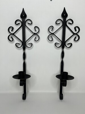 Wall Sconce Candle Holder Wrought Iron Dark Gothic Spanish Revival 17'' Scroll 2