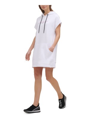 

DKNY SPORT Женское белое платье-толстовка с короткими рукавами и логотипом с капюшоном, размер, Белый