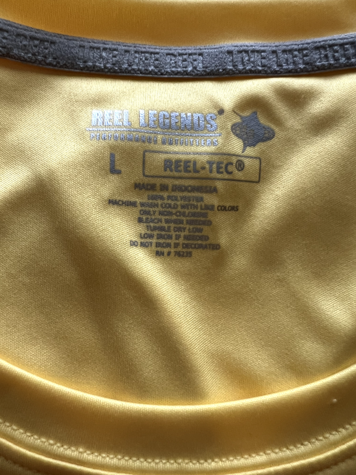 Reel Legends Core Reel-Tec T-Shirt Adult Large Yellow Performance Fishing