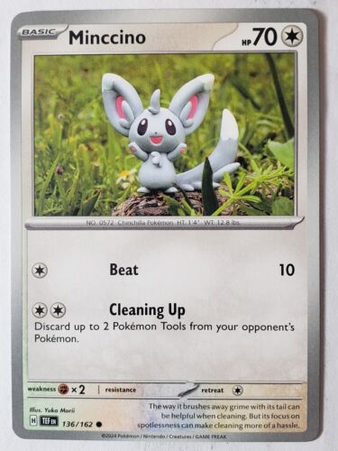 Minccino 136/162 NM / M - Yuka Morii Clay Art - Temporal Forces Pokemon Card Minccino 136/162 NM / M - Yuka Morii Clay Art - Temporal Forces Pokemon Card