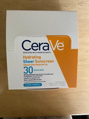 (BOX OF 30) CeraVe Hydrating Sheer Sunscreen SPF 30 for Face and Body~0.17 fl oz