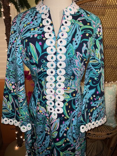 Pre-owned Lilly Pulitzer Shealyn Maxi Caftan Catty Purrsonality Size 14 In Multicolor